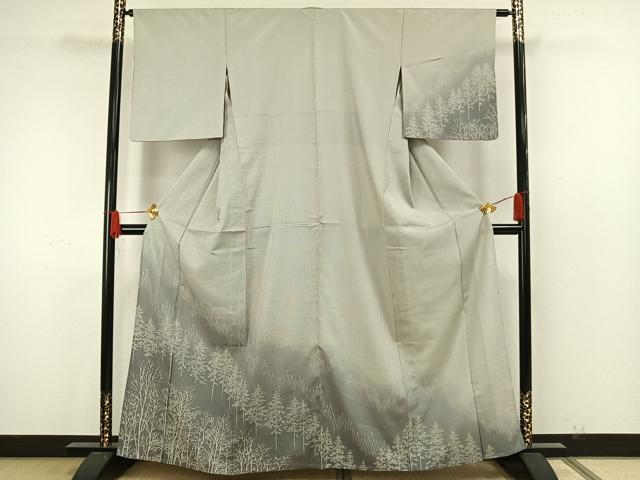 平和屋着物▽訪問着 本塩沢 単衣 樹林文 暈し染め 正絹 逸品 AAAW7872fy