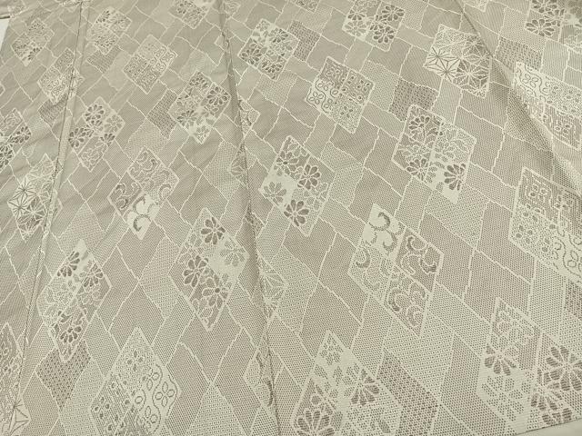 平和屋着物▽上質なお召 単衣 吉祥花文 正絹 逸品 AAAW7876fy