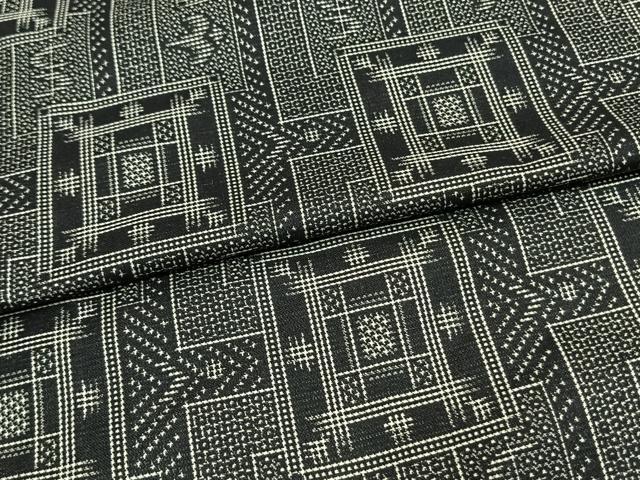 平和屋着物▽上質なお召 単衣 幾何学文様 黒地 正絹 逸品 AAAW7877fy