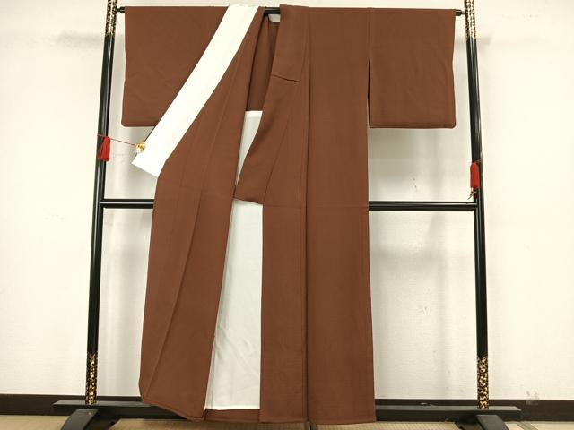 平和屋着物▽上質な色無地 単衣 変わり縞 枯茶色 正絹 逸品 AAAW7880fy