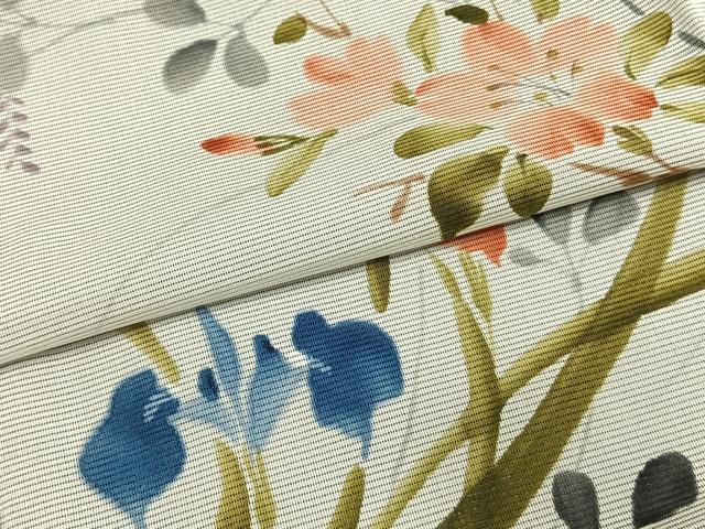 平和屋着物▽訪問着 無双 紗袷 紗×絽 手描き 草花文 正絹 逸品 AAAW7886fy
