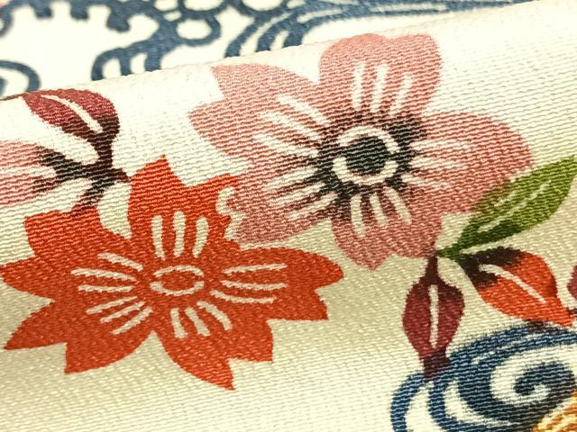 平和屋着物▽上質な小紋 単衣 型染め 風景草花文 正絹 逸品 AAAW7892fy