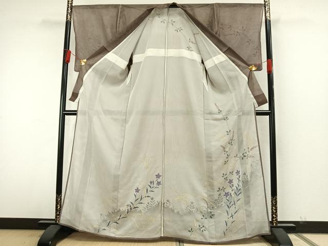 平和屋着物▽訪問着 無双 紗袷 紗×紗 手描き 草花文 正絹 逸品 AAAW7896fy