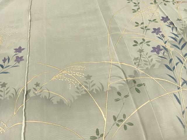 平和屋着物▽訪問着 無双 紗袷 紗×紗 手描き 草花文 正絹 逸品 AAAW7896fy