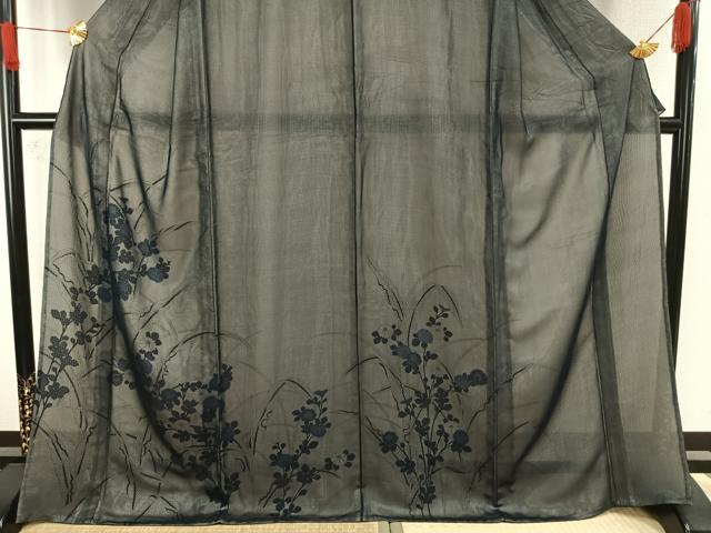 平和屋着物▽訪問着 無双 紗袷 紗×絽 手描き 草花文 正絹 逸品 AAAW7900fy