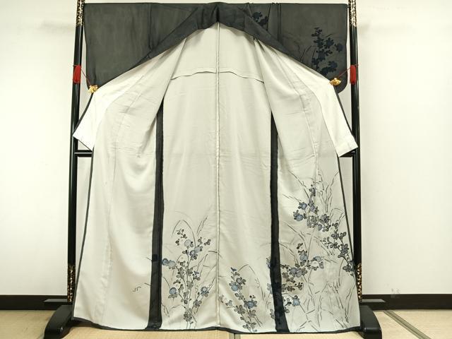 平和屋着物▽訪問着 無双 紗袷 紗×絽 手描き 草花文 正絹 逸品 AAAW7900fy