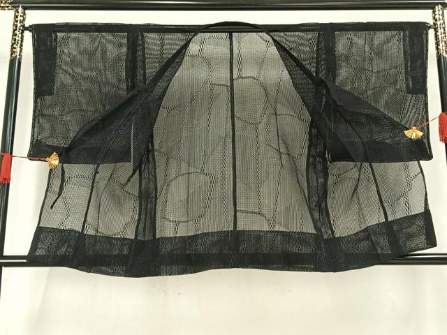 平和屋着物▽道行コート スリーシーズン 春夏秋 塵除け 幾何学文様 黒地 正絹 逸品 未使用 AAAW7902fy