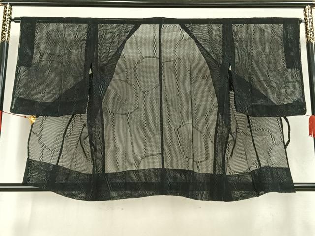 平和屋着物▽道行コート スリーシーズン 春夏秋 塵除け 幾何学文様 黒地 正絹 逸品 未使用 AAAW7902fy