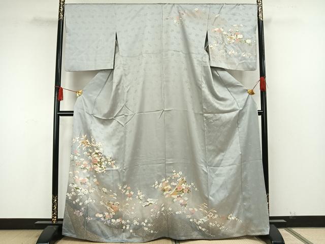 平和屋着物▽訪問着 単衣 熨斗草花文 金彩 正絹 逸品 AAAW7905fy