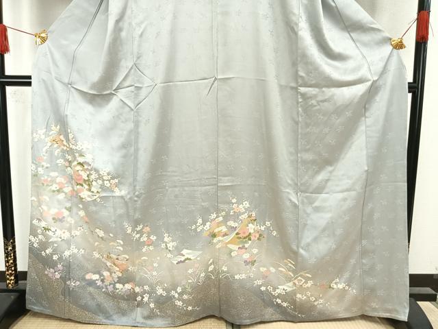 平和屋着物▽訪問着 単衣 熨斗草花文 金彩 正絹 逸品 AAAW7905fy
