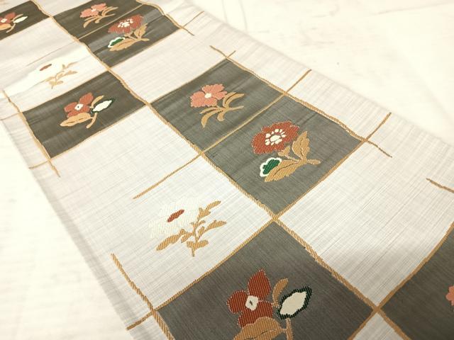 平和屋着物◎六通柄袋帯 格子花文 正絹 逸品 AAAW8882yx