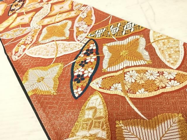 平和屋着物◎佐賀錦 六通柄袋帯 舞葉文 金糸 正絹 逸品 AAAW8889yx