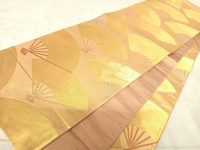 平和屋着物◎六通柄袋帯 舞扇文 金糸 正絹 逸品 AAAW8891yx