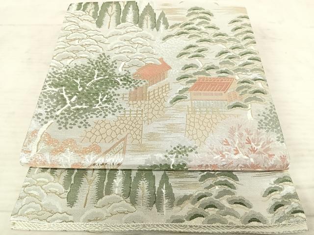 平和屋着物◎佐賀錦 六通柄袋帯 風景文 金銀糸 正絹 逸品 AAAW8962yx