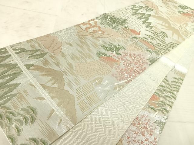 平和屋着物◎佐賀錦 六通柄袋帯 風景文 金銀糸 正絹 逸品 AAAW8962yx