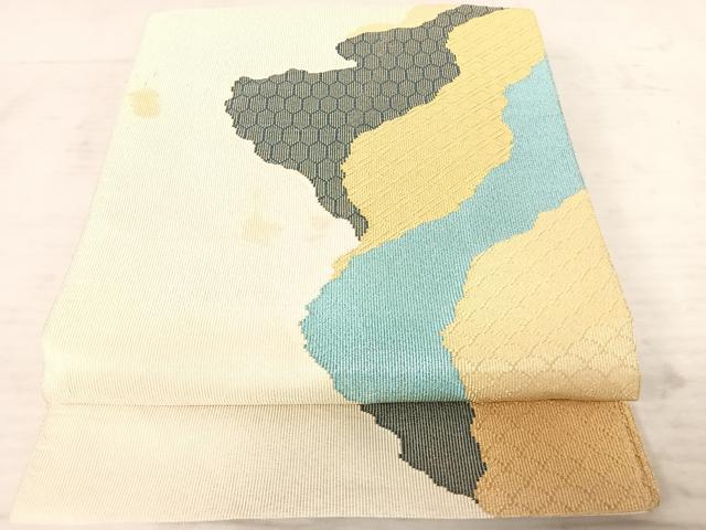平和屋着物◎六通柄袋帯 霞文 金糸 金通し地 正絹 逸品 AAAW8976yx