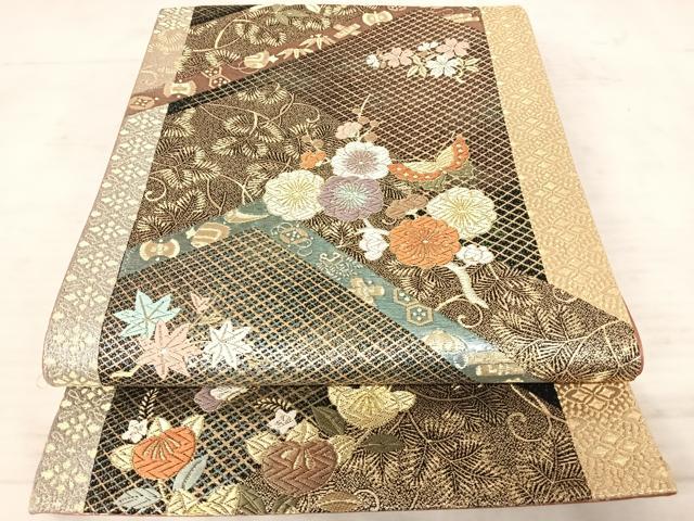 超豪華一点もの三味線長袋・縫い目無し・正絹・振袖♪手描き梅 平和屋着物◎六通柄袋帯 唐織 花蝶文 金糸 正絹 逸品 AAAW8981yx