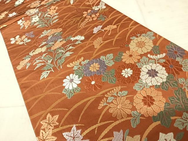 平和屋着物◎六通柄袋帯 唐織 草花文 正絹 逸品 AAAW8984yx