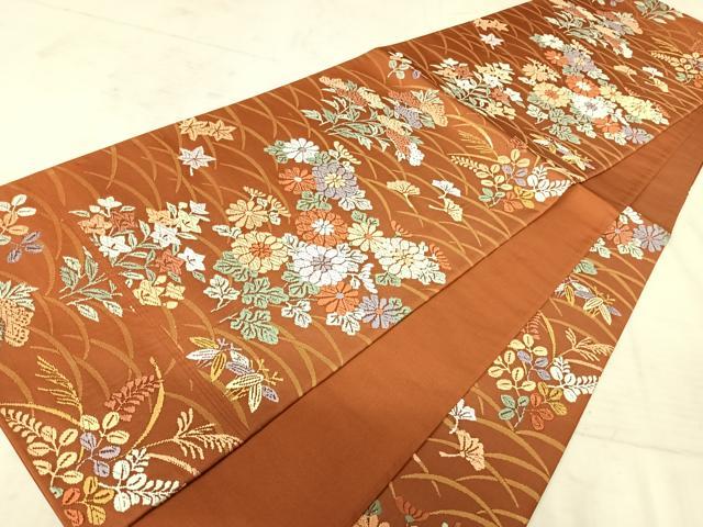 平和屋着物◎六通柄袋帯 唐織 草花文 正絹 逸品 AAAW8984yx