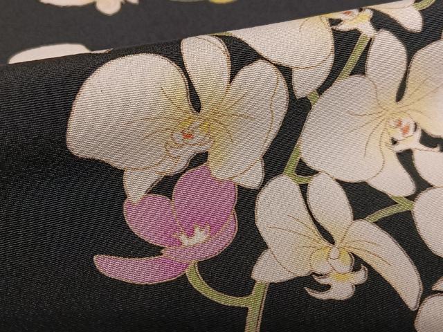 平和屋着物●訪問着 友禅 作家物 胡蝶蘭 黒地 正絹 逸品 AAAW9073zg