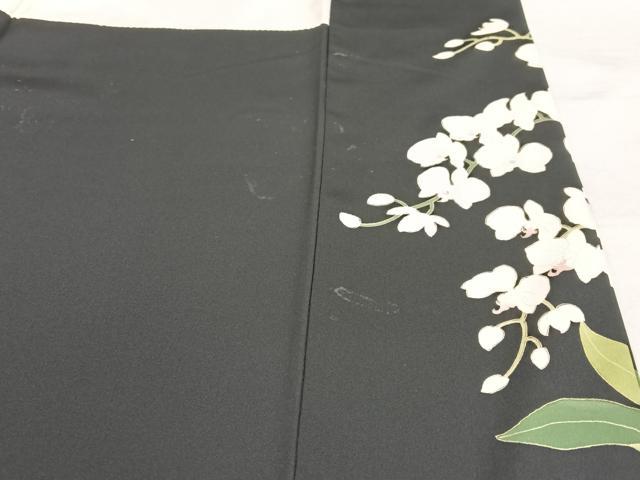 平和屋着物●訪問着 友禅 作家物 胡蝶蘭 黒地 正絹 逸品 AAAW9073zg