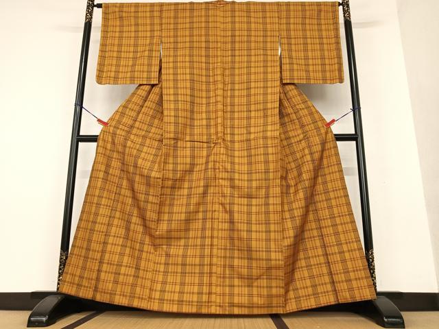 平和屋着物●本場黄八丈 まるまなこ 紬 格子 正絹 逸品 AAAW9093zg