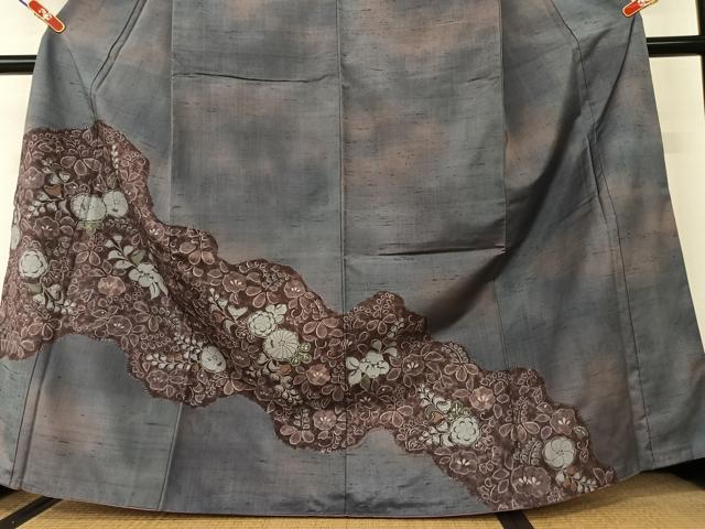 平和屋着物●訪問着 紬地 辻が花 手描き 暈し染め 金彩 正絹 逸品 AAAW9097zg