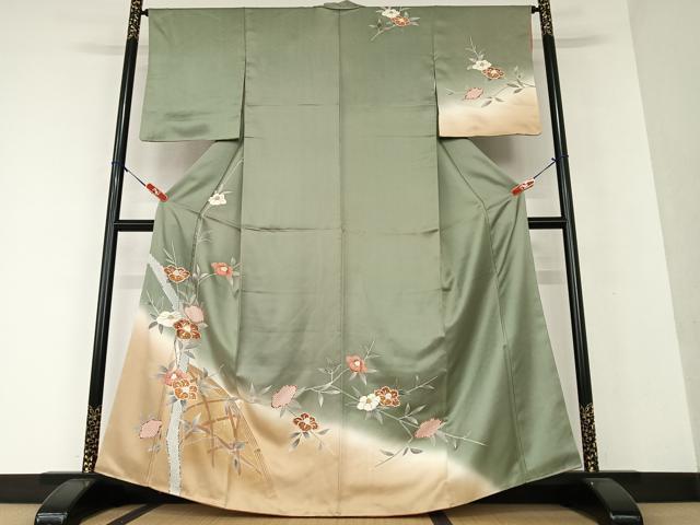 平和屋着物●訪問着 駒刺繍 花籬文 暈し染め 金彩 正絹 逸品 AAAW9115zg