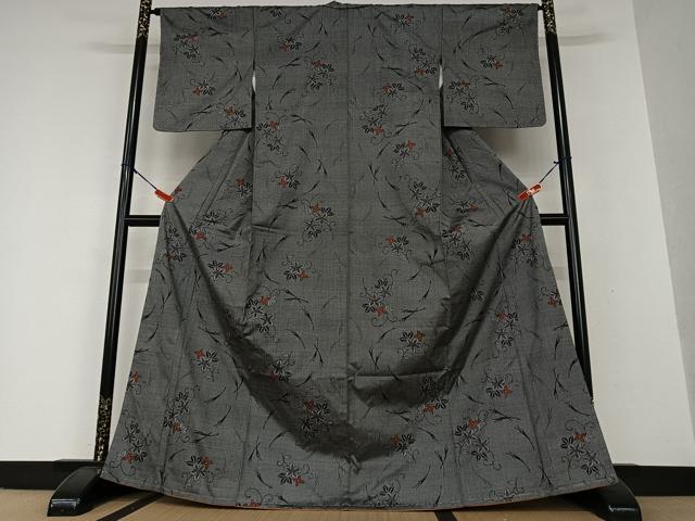 平和屋着物●上質な紬 枝花文 正絹 逸品 AAAW9129zg