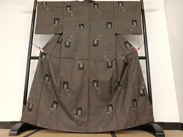 平和屋着物●本場大島紬 泥染め 一元絣 枝葉文 正絹 逸品 AAAW9154zg