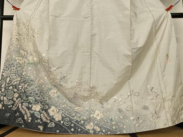 平和屋着物●神楽岡錻斉 本場大島紬 訪問着 白大島 辻が花 絞り 暈し染め 正絹 逸品 AAAW9157zg