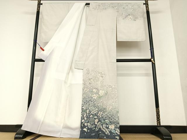 平和屋着物●神楽岡錻斉 本場大島紬 訪問着 白大島 辻が花 絞り 暈し染め 正絹 逸品 AAAW9157zg