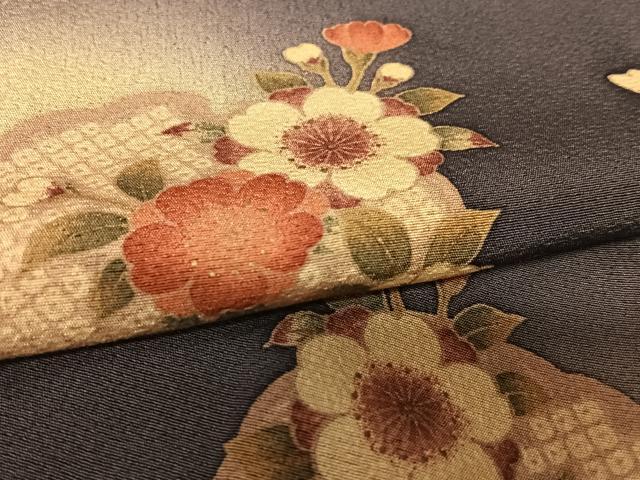 平和屋着物●上質な小紋 雪輪舞桜 暈し染め 正絹 逸品 AAAW9182zg