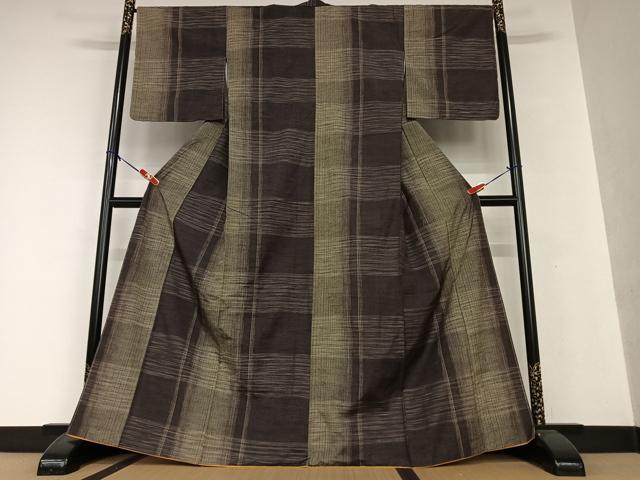 平和屋着物●上質な紬 格子 正絹 逸品 AAAW9187zg