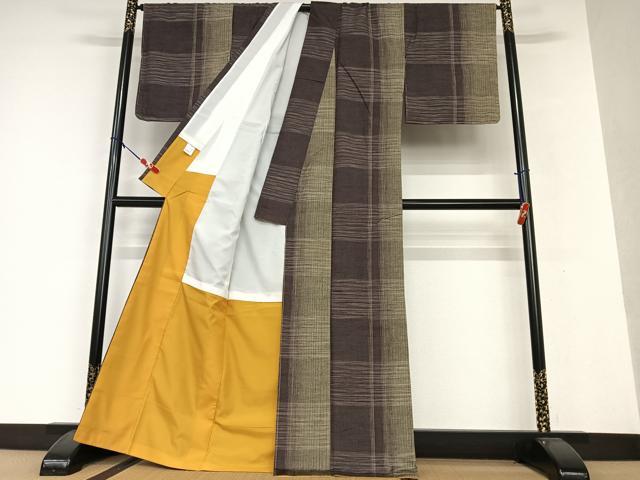 平和屋着物●上質な紬 格子 正絹 逸品 AAAW9187zg