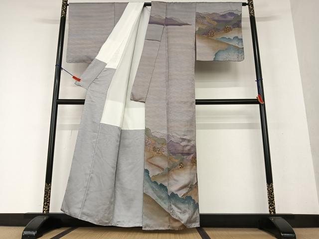 平和屋着物●染色家 岸上純平 訪問着 遠山重ね風景文 暈し染め 金彩 正絹 逸品 AAAW9215zg