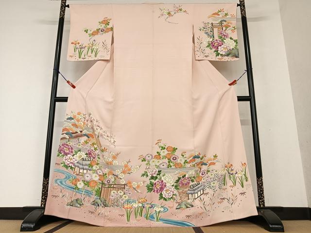 平和屋着物●訪問着 友禅 手描き 松竹梅風景花文 暈し染め 金彩 正絹 逸品 AAAW9217zg
