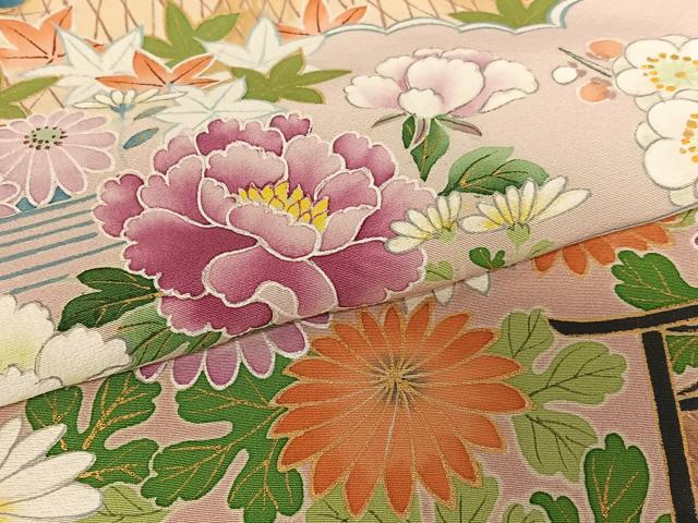 平和屋着物●訪問着 友禅 手描き 松竹梅風景花文 暈し染め 金彩 正絹 逸品 AAAW9217zg