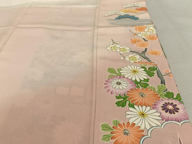平和屋着物●訪問着 友禅 手描き 松竹梅風景花文 暈し染め 金彩 正絹 逸品 AAAW9217zg