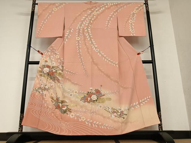 平和屋着物●訪問着 友禅 絞り 花筏文 暈し染め 金彩 正絹 逸品 AAAW9226zg
