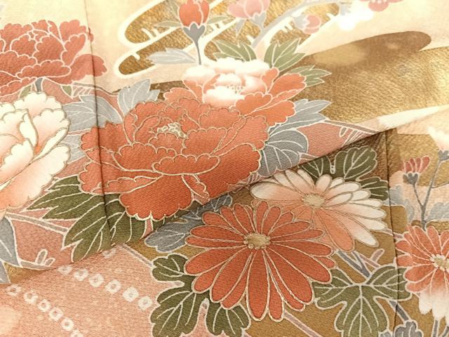 平和屋着物●訪問着 友禅 絞り 花筏文 暈し染め 金彩 正絹 逸品 AAAW9226zg