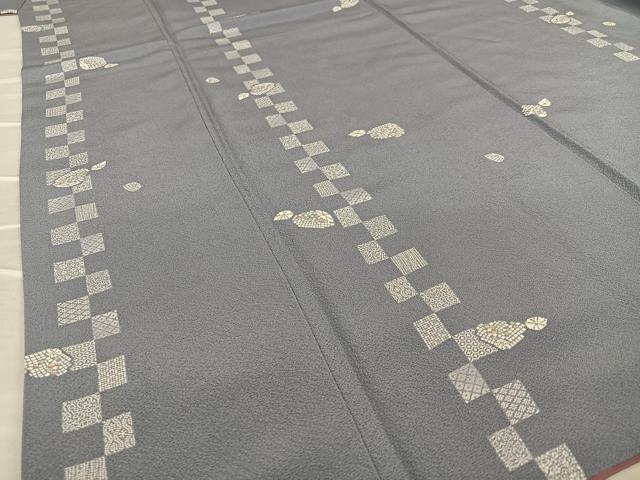 平和屋着物●上質な小紋 変わり市松花文 正絹 逸品 AAAW9251zg