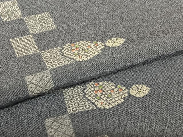 平和屋着物●上質な小紋 変わり市松花文 正絹 逸品 AAAW9251zg