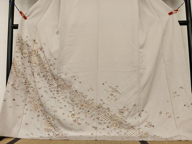 平和屋着物●訪問着 総刺繍 飛鶴花宝尽くし文 金糸 ロング丈 正絹 逸品 AAAW9277zg