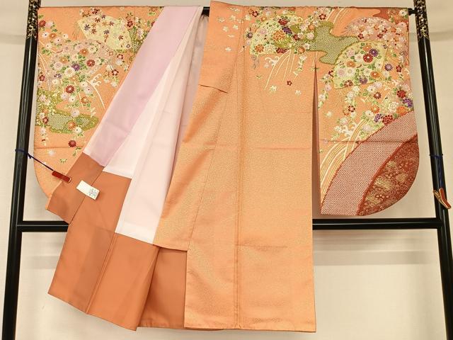 平和屋着物●anan 小振袖 二尺袖 駒刺繍 檜扇花文 金彩 洗える着物 AAAW9291zg