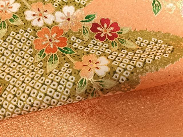 平和屋着物●anan 小振袖 二尺袖 駒刺繍 檜扇花文 金彩 洗える着物 AAAW9291zg