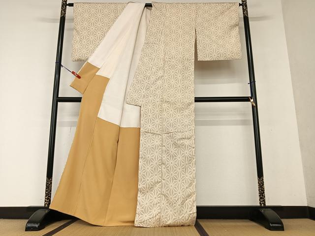 平和屋着物●上質な紬 麻の葉文様 正絹 逸品 AAAW9297zg