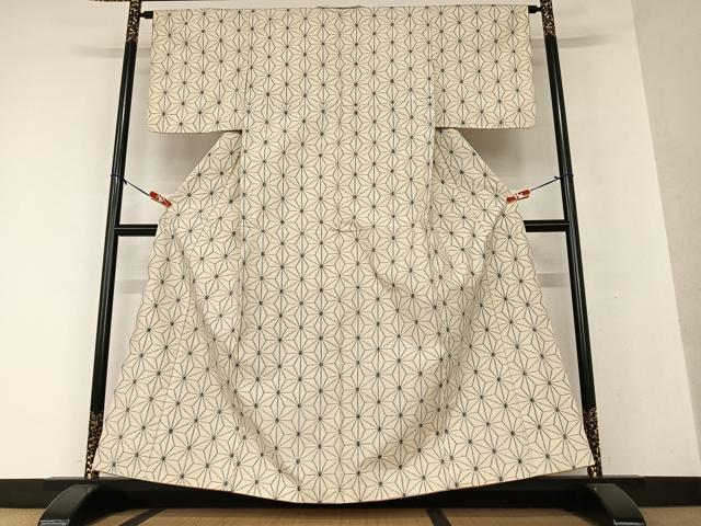 平和屋着物●上質な紬 麻の葉文様 正絹 逸品 AAAW9320zg