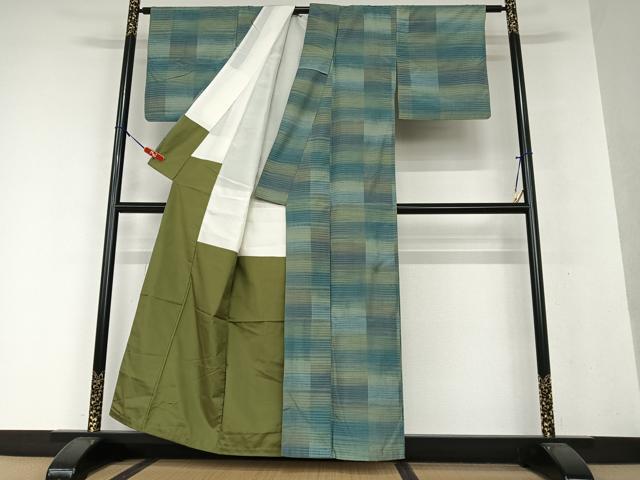 平和屋着物●上質な紬 横段文 暈し染め 正絹 逸品 AAAW9326zg