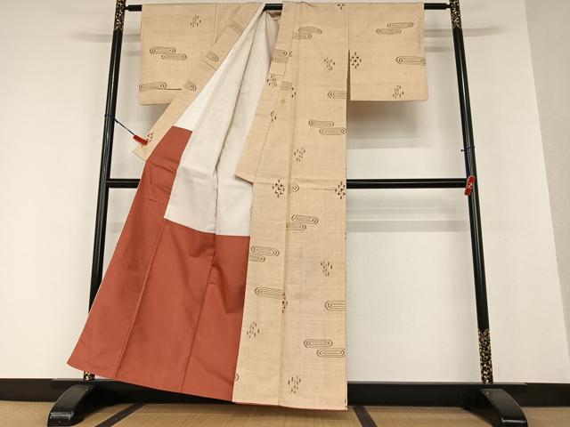 平和屋着物●上質な紬 幾何学文様 正絹 逸品 AAAW9327zg